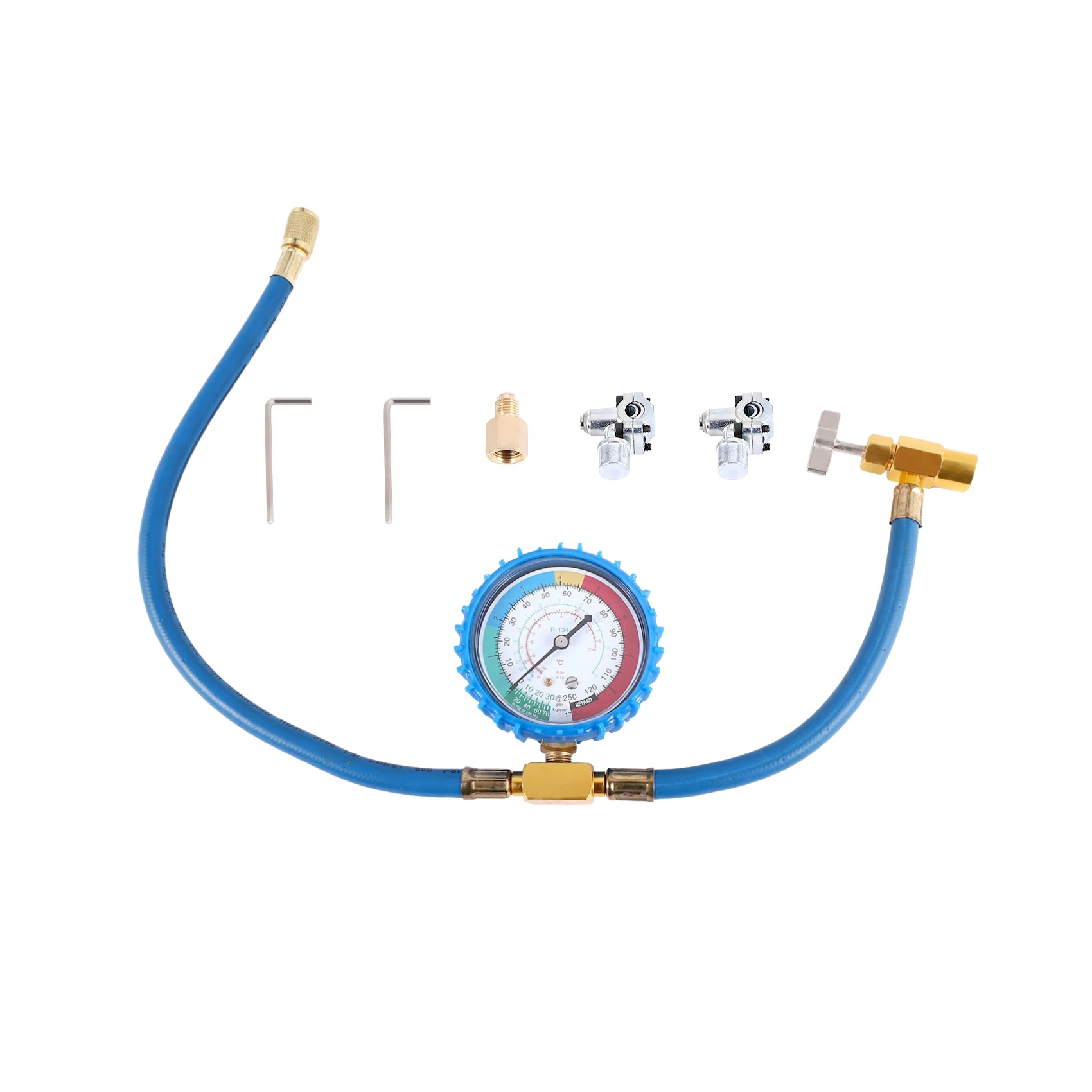 Unique! R134A Refrigerator Freon Recharge Hose Kit, R134A AC Refrigerant Charging Hose Gauge, Piercing Valve Hose Refrigerant