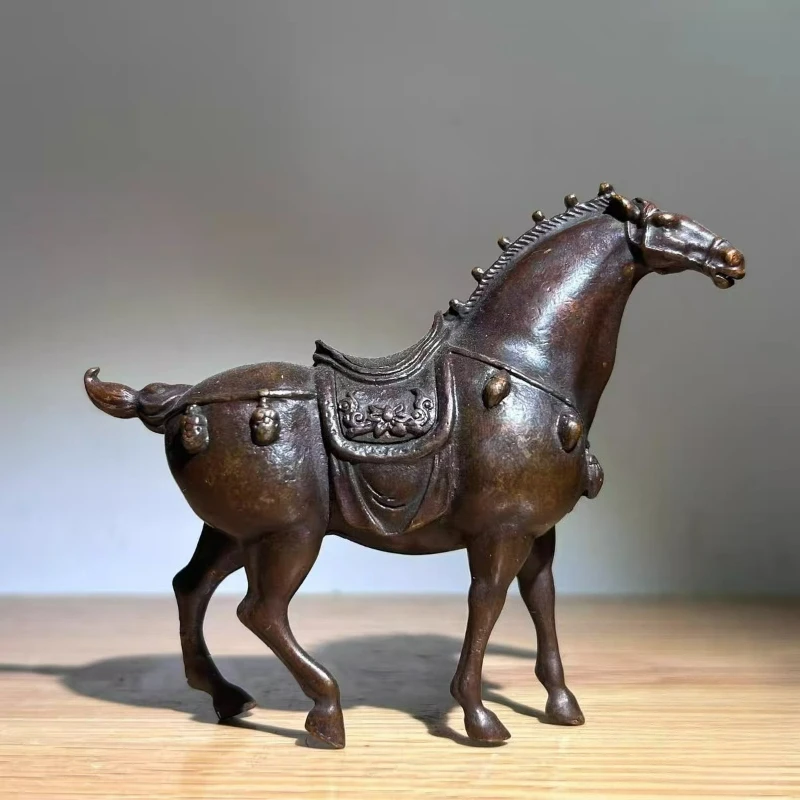 Retro Pure Copper Tang Horse Tea Pet Creative Home Ornaments Metal Animal Model Ornaments Home Garden Decoration Gifts