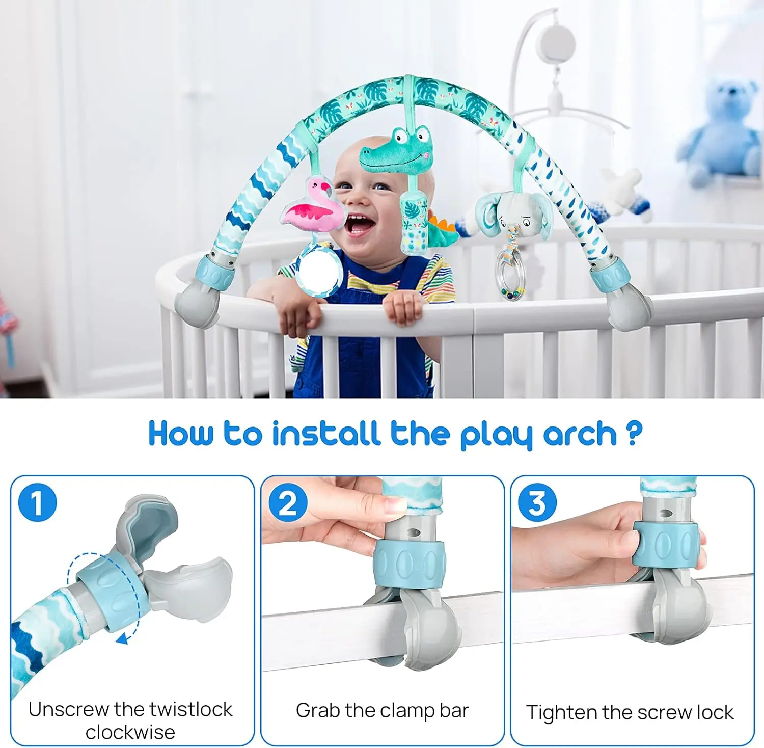 Baby stroller arch toy, cradle crib mobile, detachable movable music animal arch toy (ocean)
