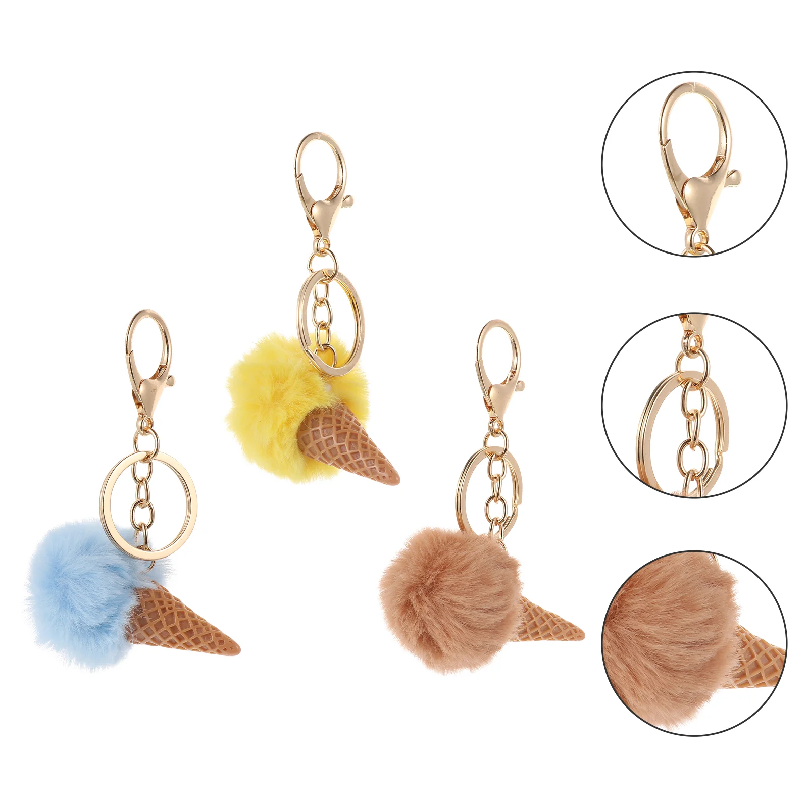 

3 Pcs Ice Cream Keychain Travel Accessories Ring Plush Bag Pendant Imitation Rex Rabbit Fur Adorable Baby Ornament