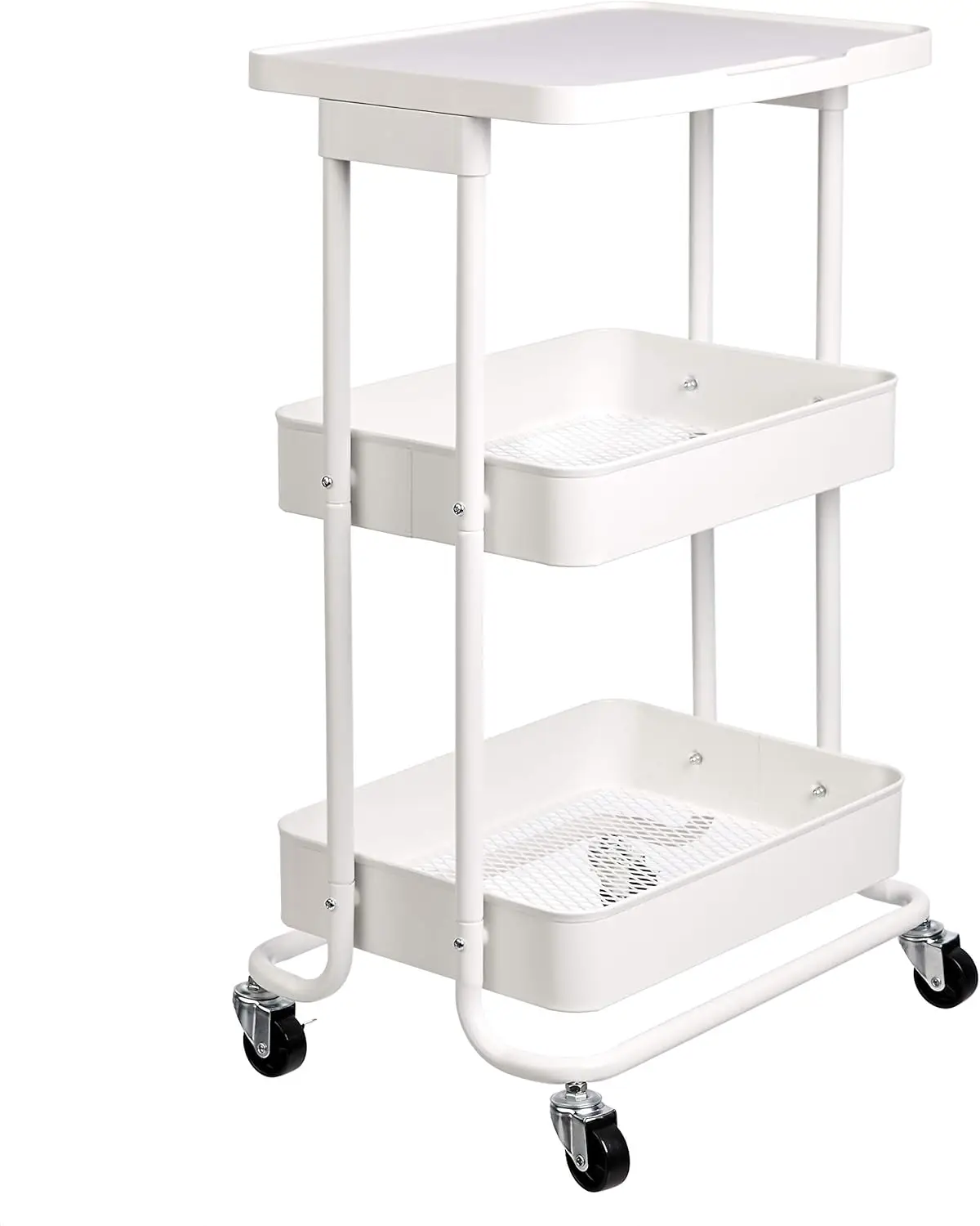 

2-Tier Metal Kitchen/Utility Cart with Shelf, White