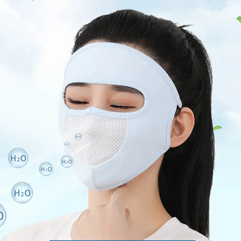 Sunscreen Full Face Mask Ice Silk Sun Protective Scarf Outdoor Sports Anti-Uv Thin Breathable Mask Summer Women Girl Face Cover