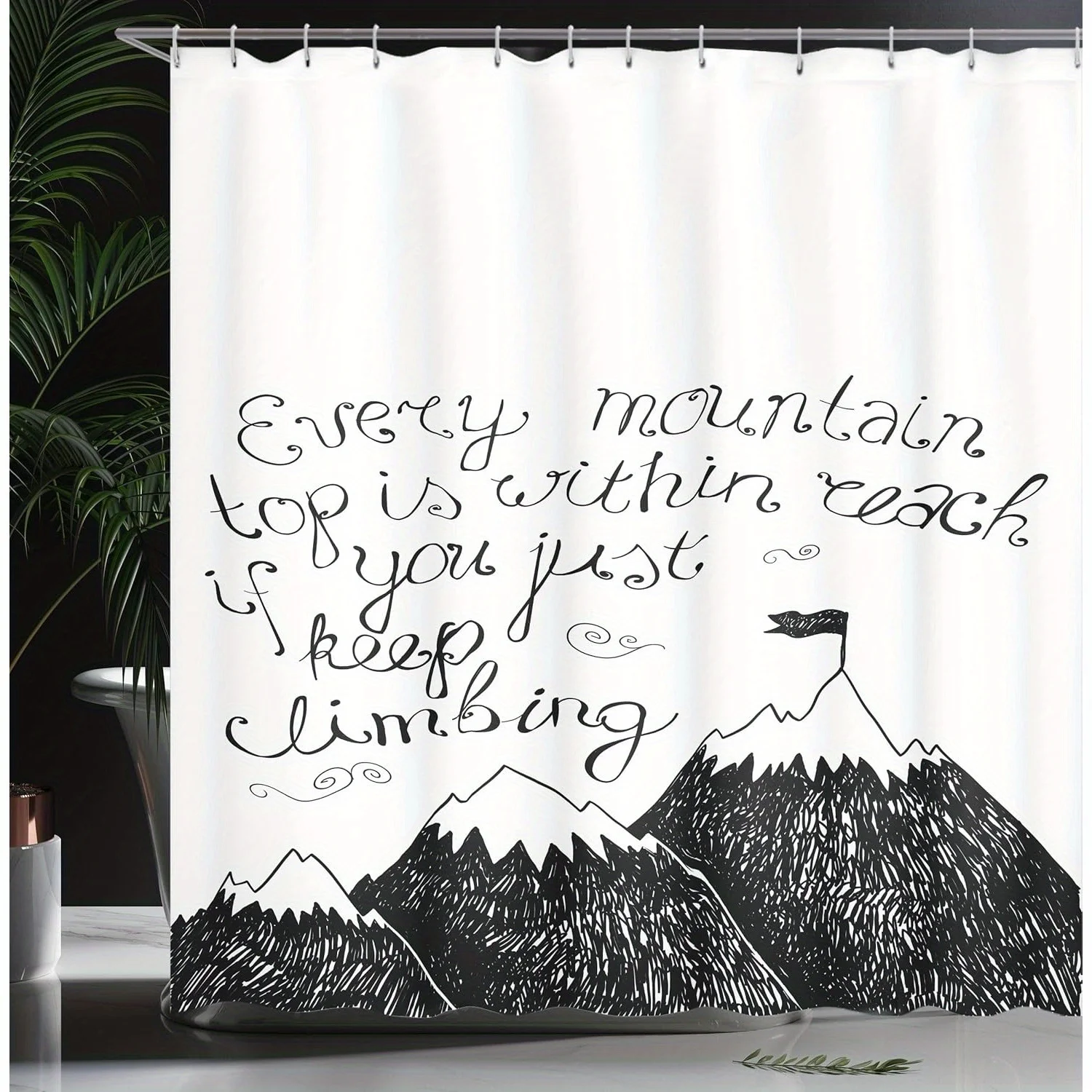 

Вдохновляющая занавеска для душа с горами — цитата «Every Mountain Within Your Reach», мотивационный декор для ванны с крючками