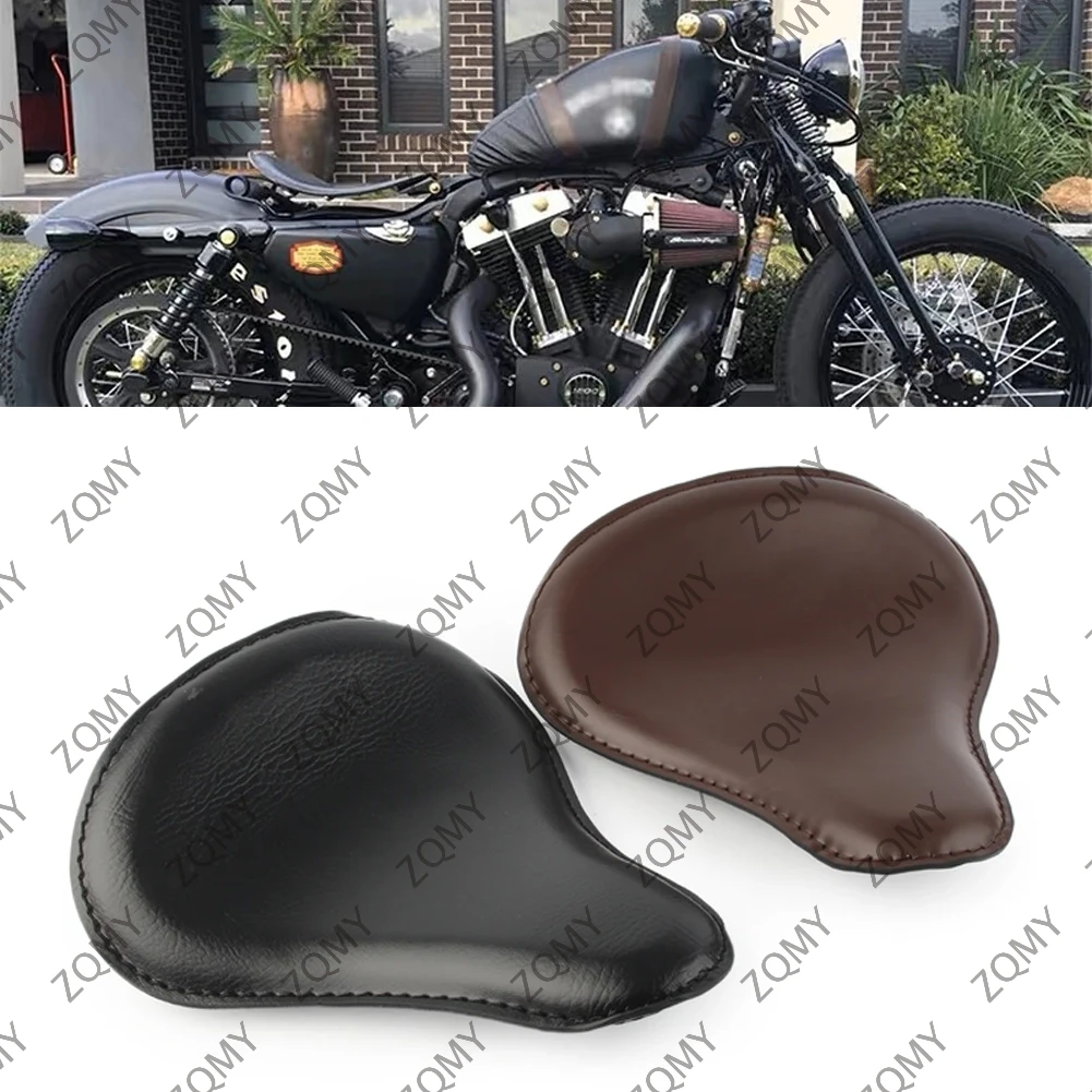 Motorcycle Solo Seat Slim Black Large Leather Universal For Harley Honda Yamaha Kawasaki Suzuki Sportster Bobber Chopper