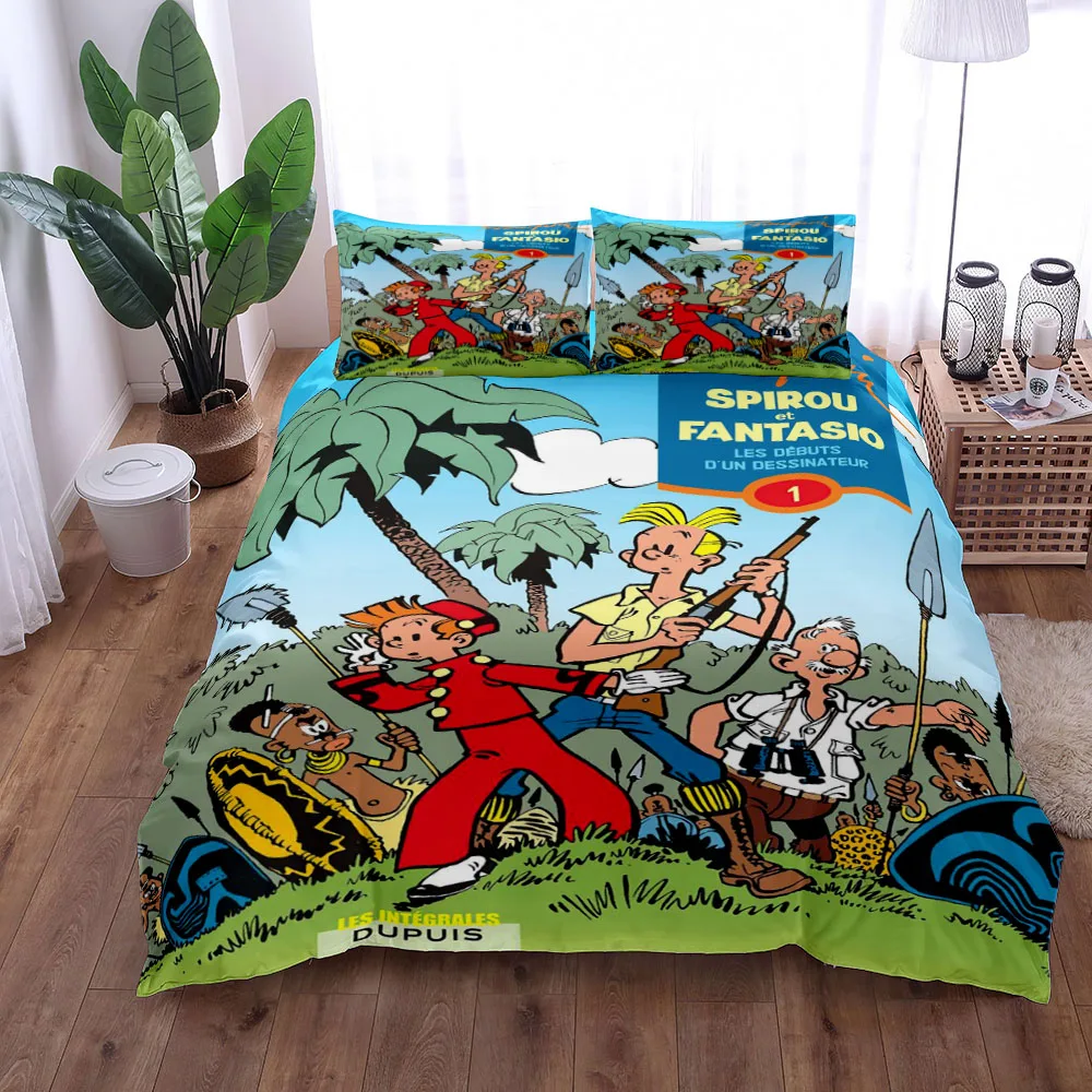 Spirou Et Fantasio Comics Stripe Duvet Cover Set King Queen Double Full Twin Single Size Bed Linen Set