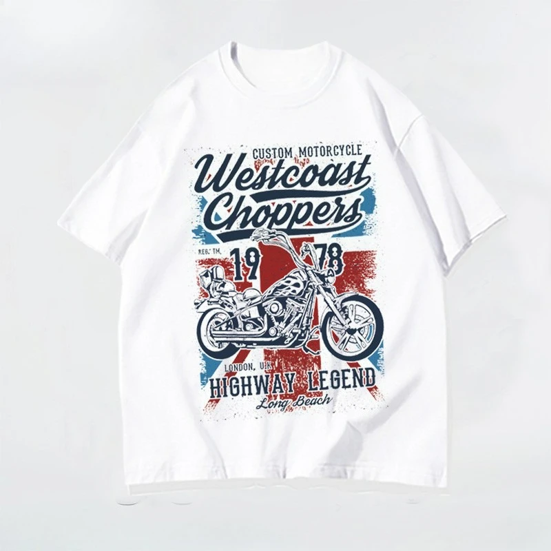

American Retro Heavy Guy Locomotive T-shirt Men's Pure Cotton Motorcycle T-shirt American Retro Trendy Brand Men