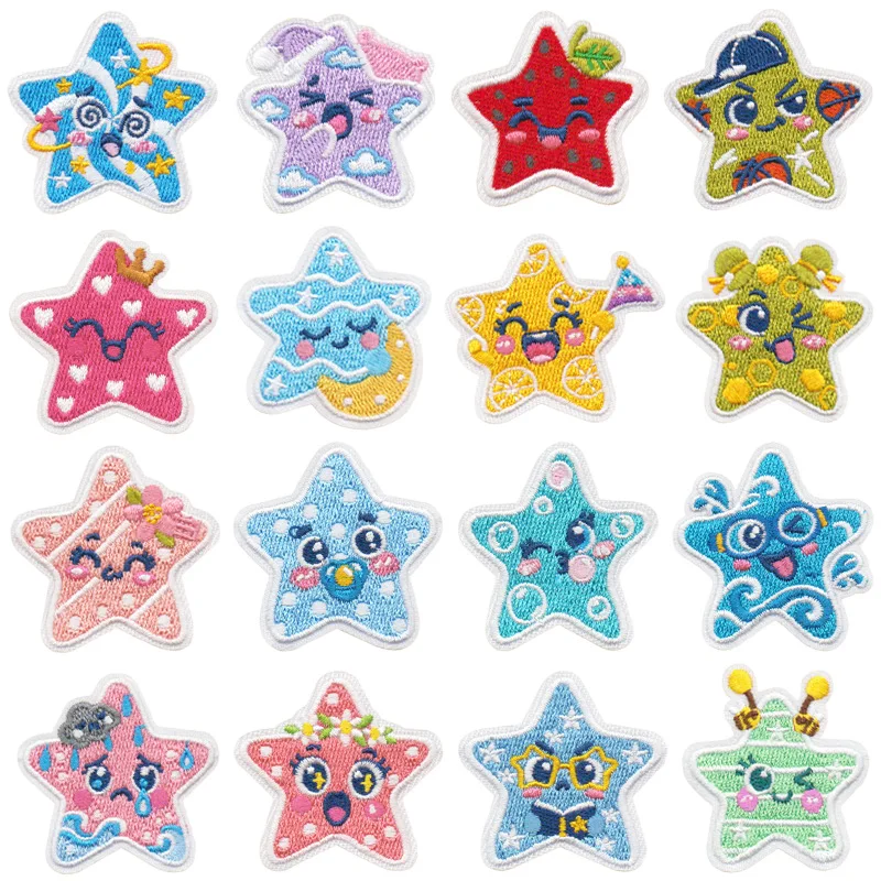 Cute Cartoon Star Expression Sew Iron On Embroidery Patch Badge Sticker for Gift DIY Clothing Coats Hat Bags T-shirt Decorative
