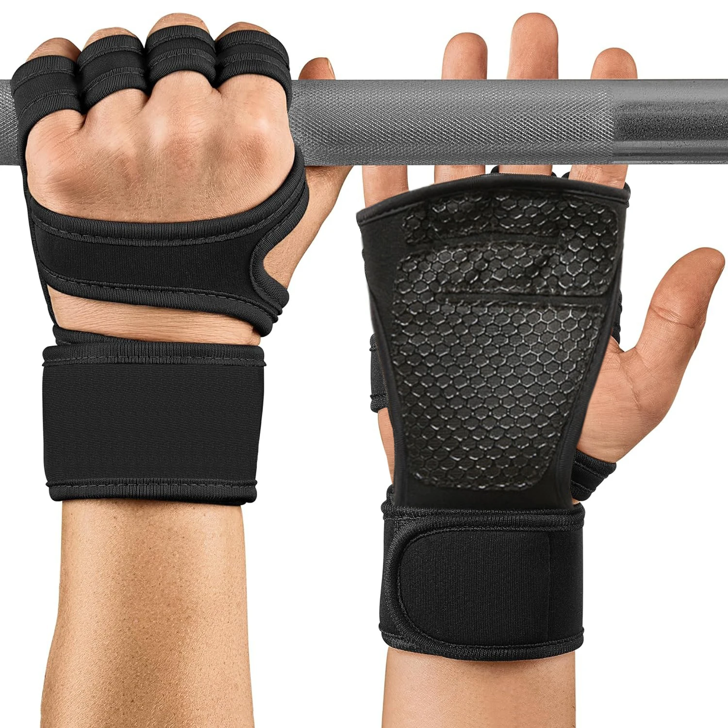 1 Paar Gewichtheberhandschuhe, integrierte Handgelenkbandagen, vollständiger Handflächenschutz, ideal für Klimmzüge, Cross-Training, Fitness, Männer und Frauen
