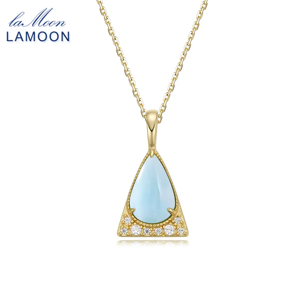 LAMOON Vintage Luxury Natural Larimar Pendant Necklace For Women 925 Sterling Silver Gold Plated Fine Jewelry Accessories