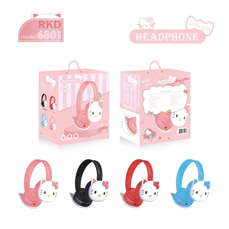 Sanrio Anime Cartoon Hello Kitty Wireless Stereo Bluetooth Cute Girls Head Wear Foldable High Quality Noise-cancelling Headset