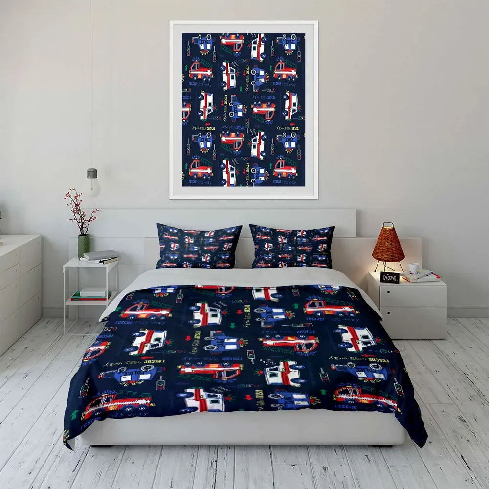 

Kids Rescue Vehicles Bedding Set Multiple sizes kid's and adults' bedroom Exquisite 3PC bedding set, gift