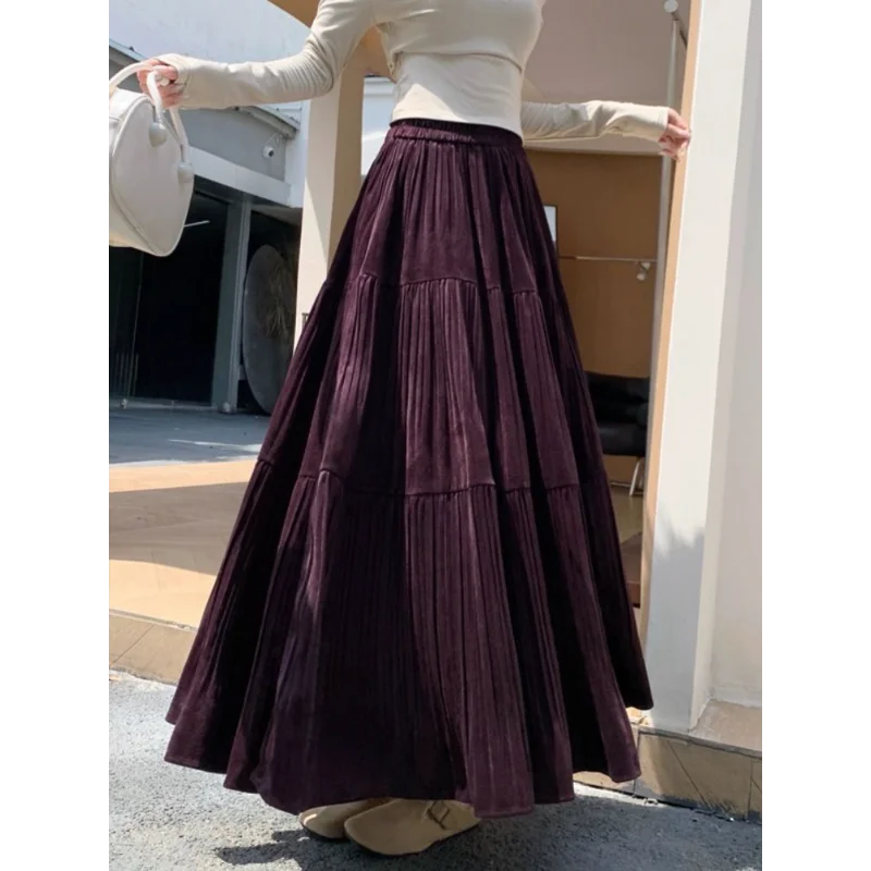 

Модная бархатная юбка средней длины для женщин, осенне-зимняя юбка трапециевидной формы с высокой талией, темпераментная юбка-тортик в сочетании