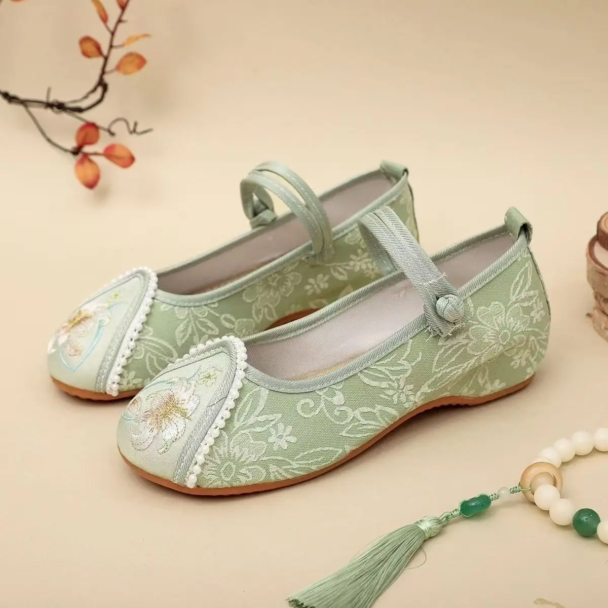 

Новые женские туфли на плоской подошве с вышивкой, мягкая подошва, нескользящие туфли Мэри Джейн с круглым носком, туфли ханьфу в этническом стиле, туфли Cheongsam