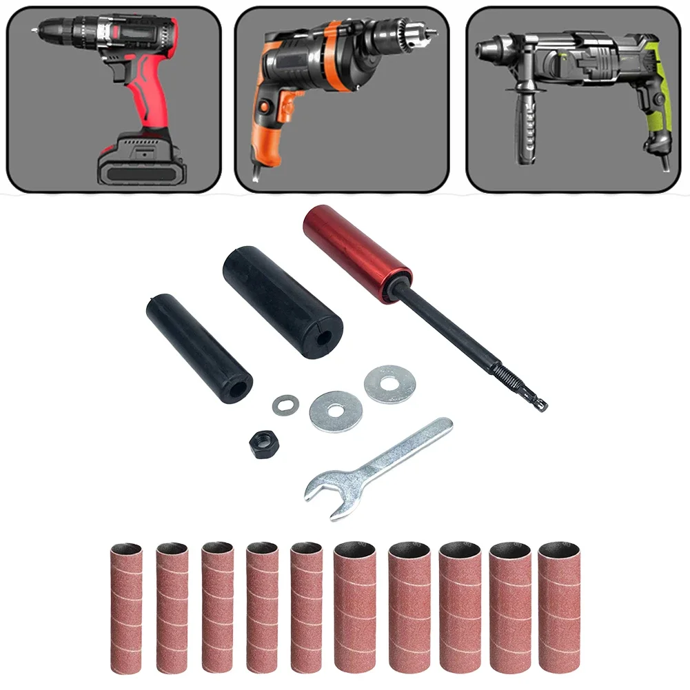 Rubber Sanding Drum W/ Sandpaper Wrench Connection Rod Kit For Drill Spindle Sander Adapter Electric Grinder Woodworking Parts
