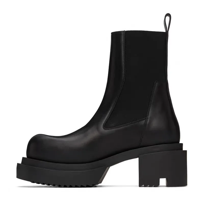 New Design Fashion Men Shoes Youth Trendy Chelsea Boots  Genuine Leather Thick Bottom Street Outdoor Motorcycle Boots
