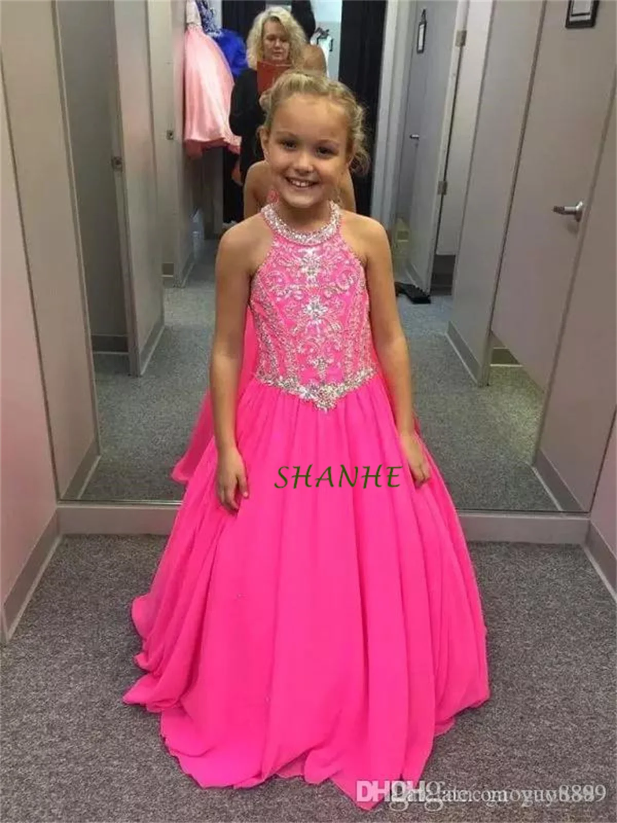 Fuchsia Little Girls Pageant Dresses Beaded Crystals Kids Toddler Flower Prom Party Gowns for Weddings Custom Made