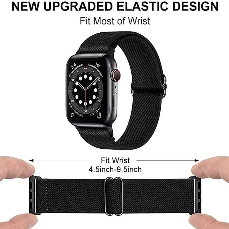 Apple Watch用の調整可能な伸縮性ナイロンストラップ,Apple Watch用ストラップ49mm, 44mm, 40mm, 45mm, 41mm, 42mm, 38mm,iwatchシリーズ8,se,7, 6 5、9ウルトラ