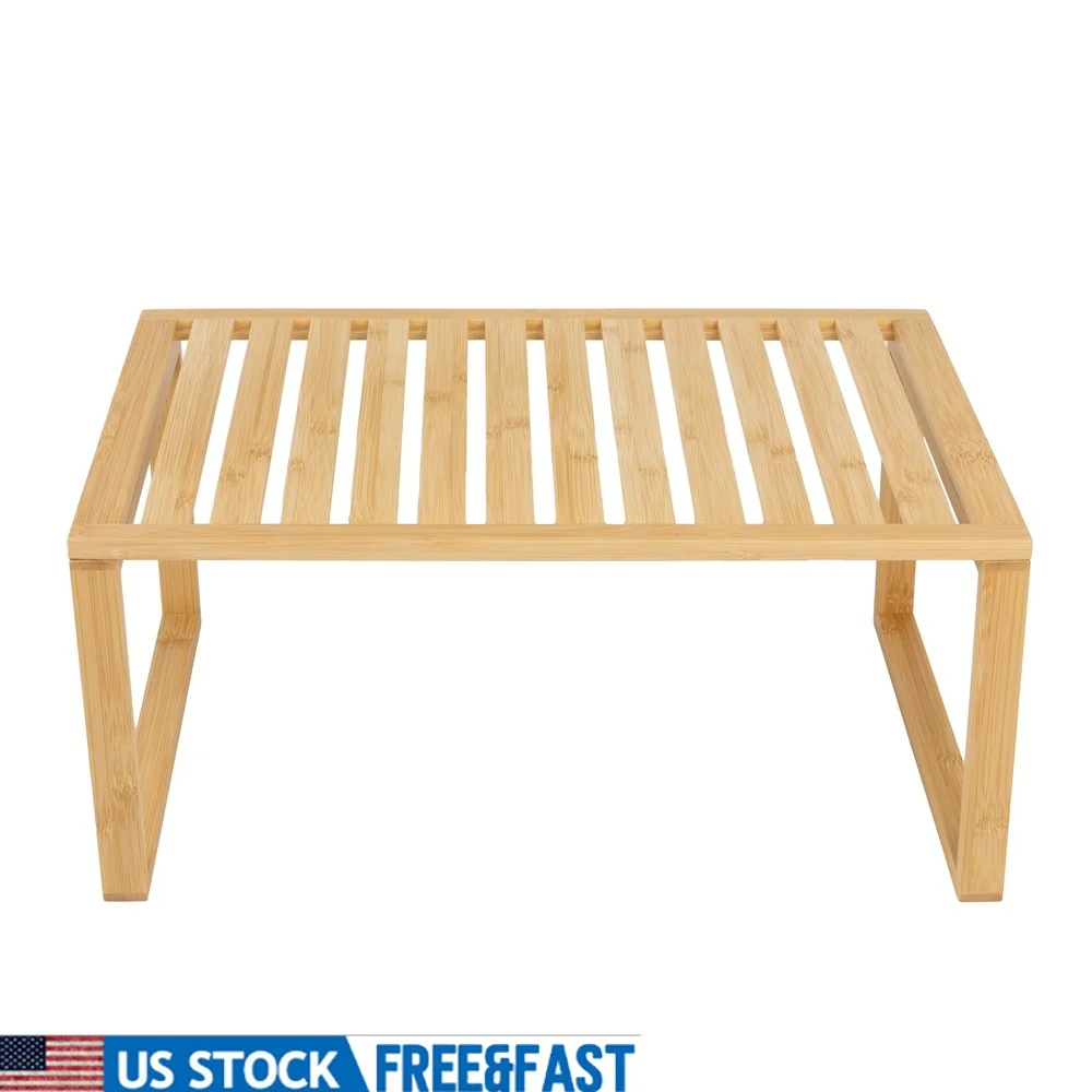 

Штабелируемая полка из натурального бамбука, кухонный органайзер, простая сборка, вентилируемый дизайн, экономия места, решение для хранения, столешницы