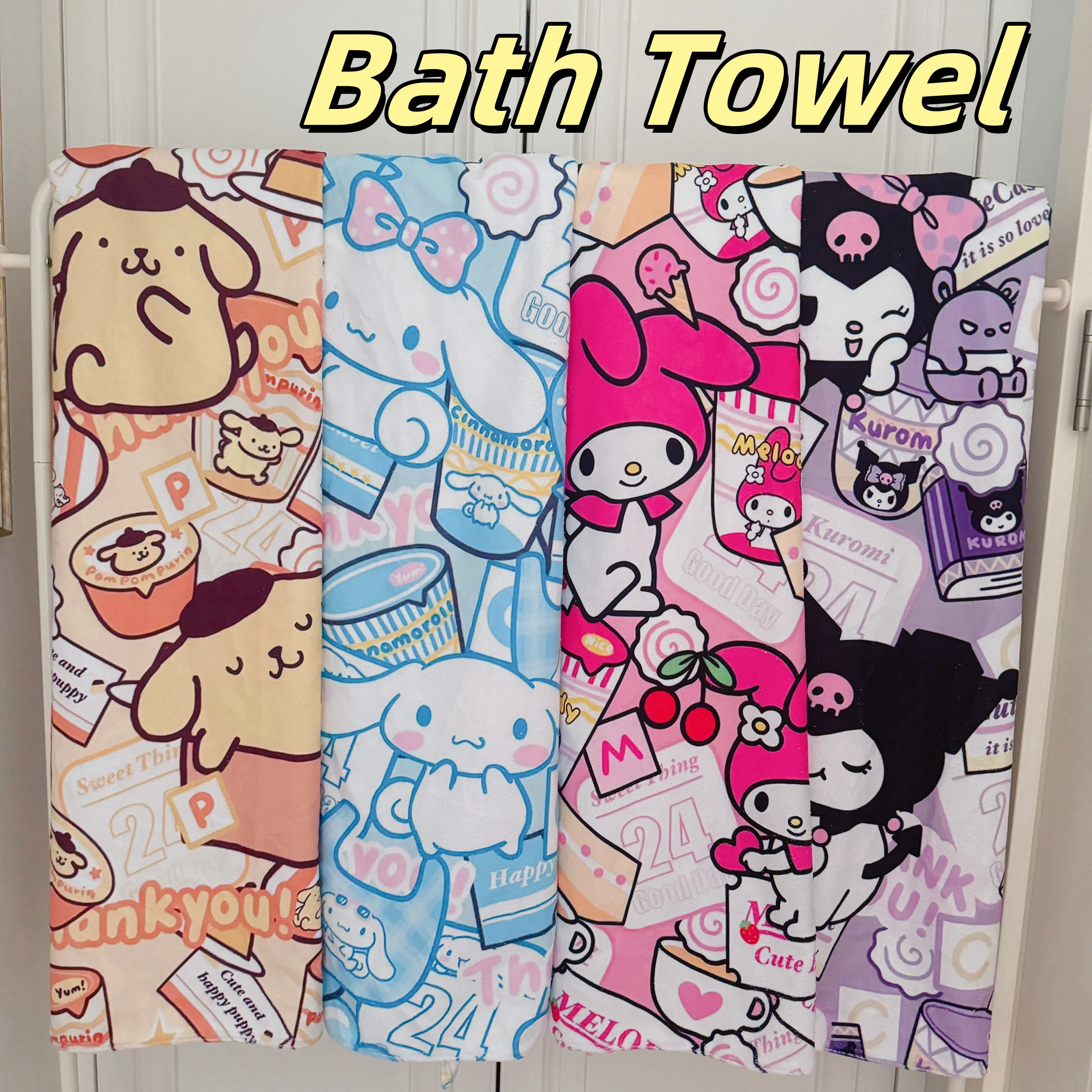 

Sanrio Cartoon Pattern Printed Bath Towel My Melody Kuromi Hello Kitty Cinnamoroll Large Towels Beach Towels Japanese Style
