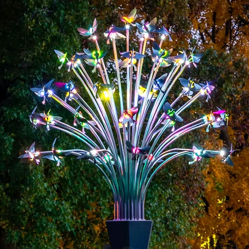 Outdoor large-scale light show landscape park square colorful butterflies flying birds glowing lights