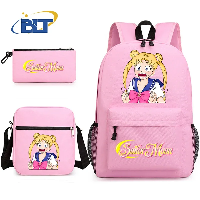 Sailor Moon cartoon backpack campus student school bag shoulder bag pencil bag 3-piece set for girls