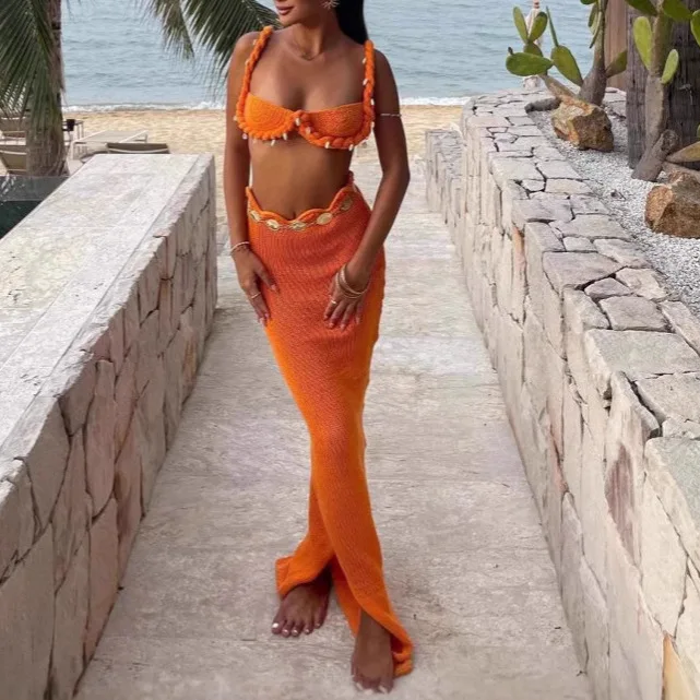 

Модный комплект ракушек, полое пляжное платье, сексуальное 2025г.