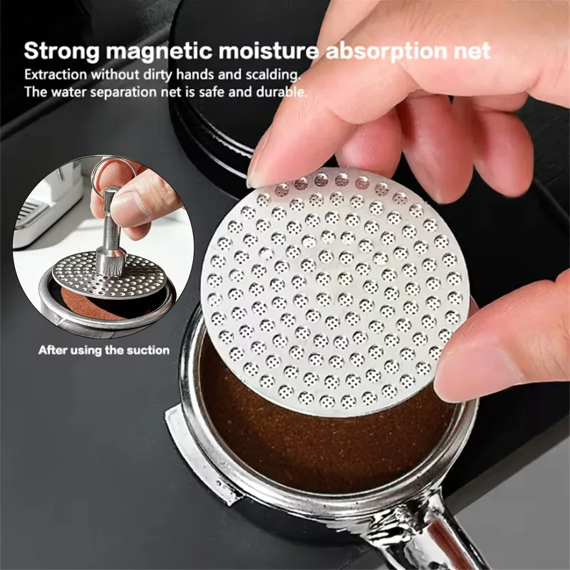 51/53/58mm Espresso Puck Screen with Magnet Kit 2pcs Reusable Filter Screen with Magnetic Remover Coffee Supplies Barista Tool