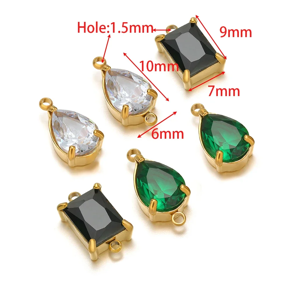 5pcs Stainless Steel Drop-shaped Zircon Pendants Cuboid Glass Crystal Charms for DIY Necklace Bracelet Supplies Jewelry Making