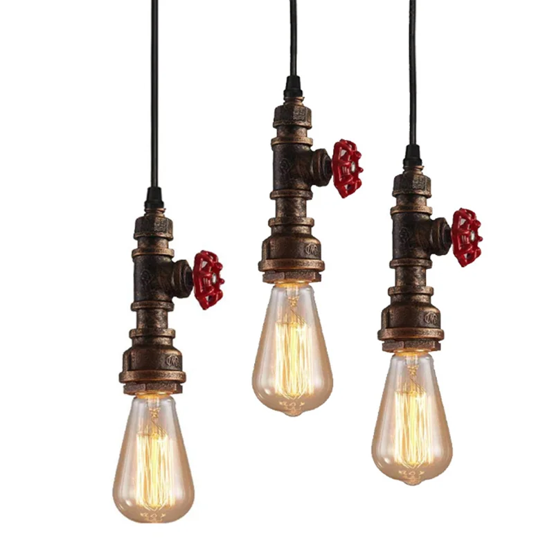 Retro Industrial Black Pipe Pendant Light Wrought Iron Hanging Lamp Shade Steampunk Faucet plumbing lighting fixtures
