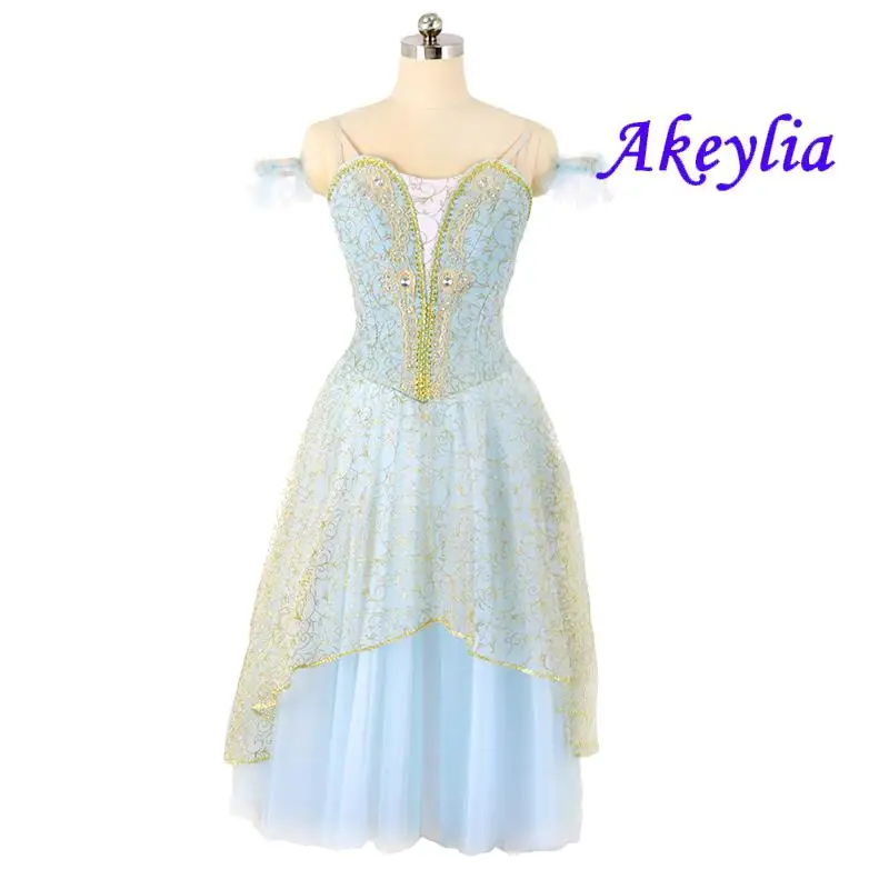 

Sky blue gold romantic ballet dress for girls court style sleeping beauty stage dance competition women Ballet Costume JNBL58