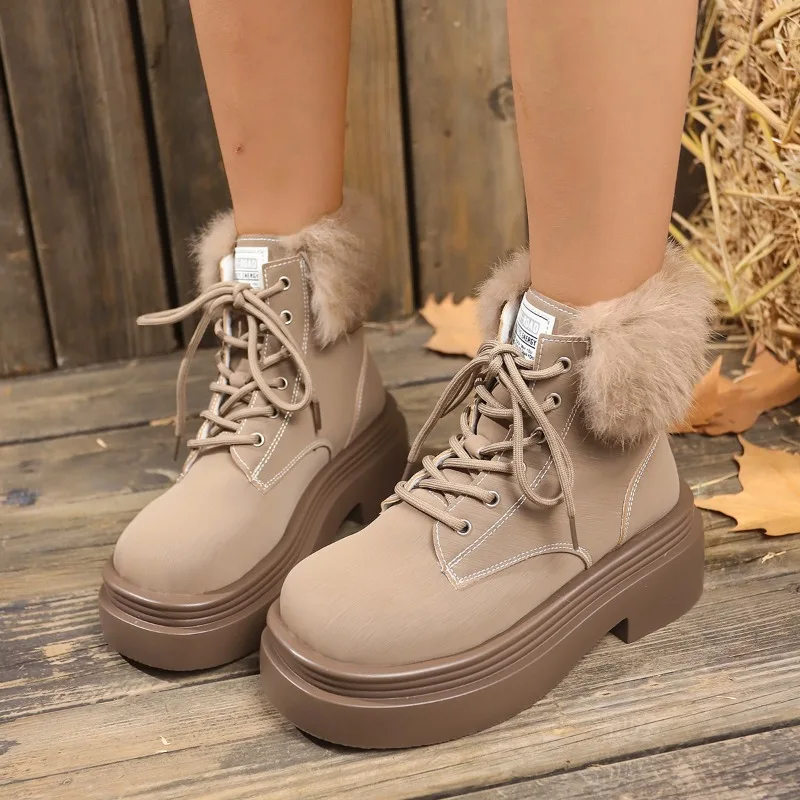 2024 High Quality Ladies Shoes Lace-up Women's Boots Fashion Turned-over Edge Modern Boots Women New Round Toe Solid Ankle Boots