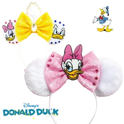 Diademas con orejas de Donald para mujer, diademas con lazo de lentejuelas, margaritas de pato, accesorios para el cabello de Disney para carnaval, regalo para niñas