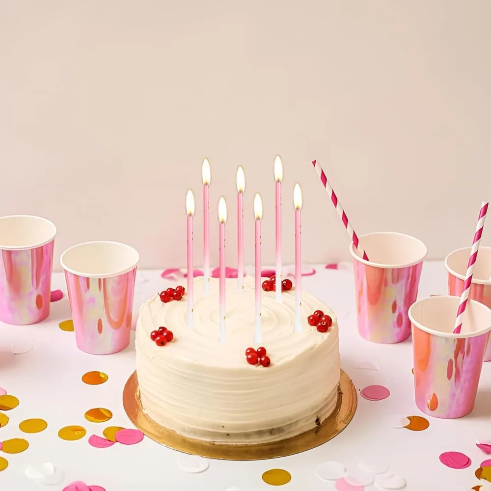 Geburtstagskerzen mit Farbverlauf in Blau, 6/24 Stück, metallische Kuchenkerze für Geburtstagsfeier, eisblaue Geburtstagskuchen-Cupcake-Dekorationen – Detail 11