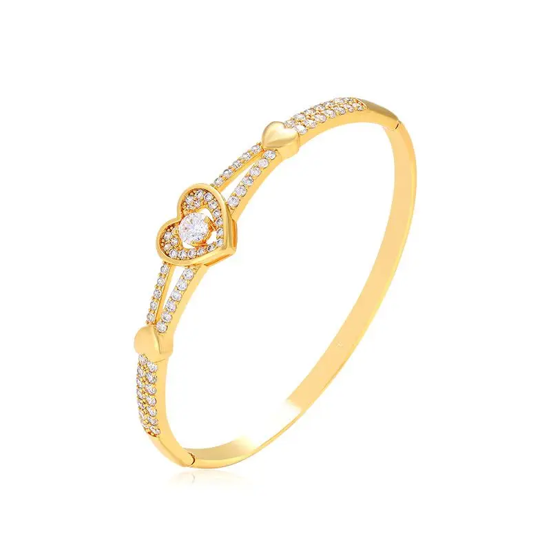 Wholesale Jewelry-- High Level Heart Zircon Bangles For Women Fashion Jewelry Pure Gold Plated