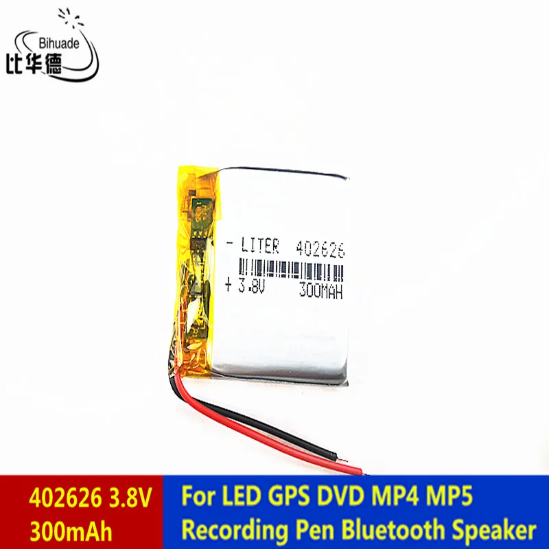 Liter energy battery 3.8V 300mah 402626 Lithium Polymer LiPo Rechargeable Battery For LED GPS DVD MP5 Recording Pen Bluetoot