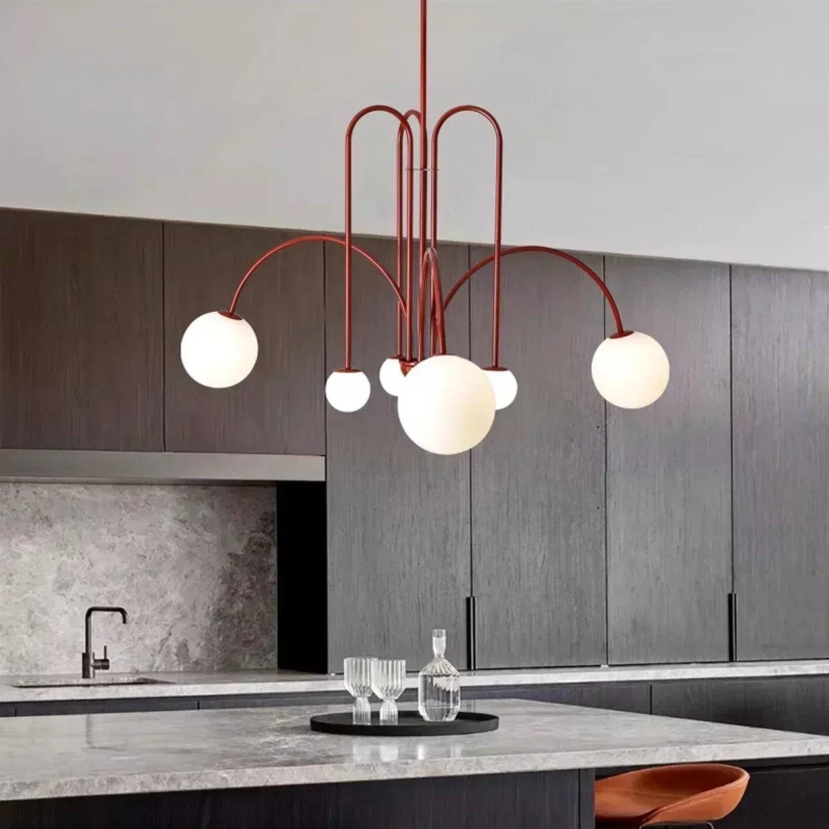 Nordic Led Iron Ceiling Chandelier Retro Bar Kitchen Pendant Lights Living Dining Room Kitchen Lighting Minimalist Line Lustre