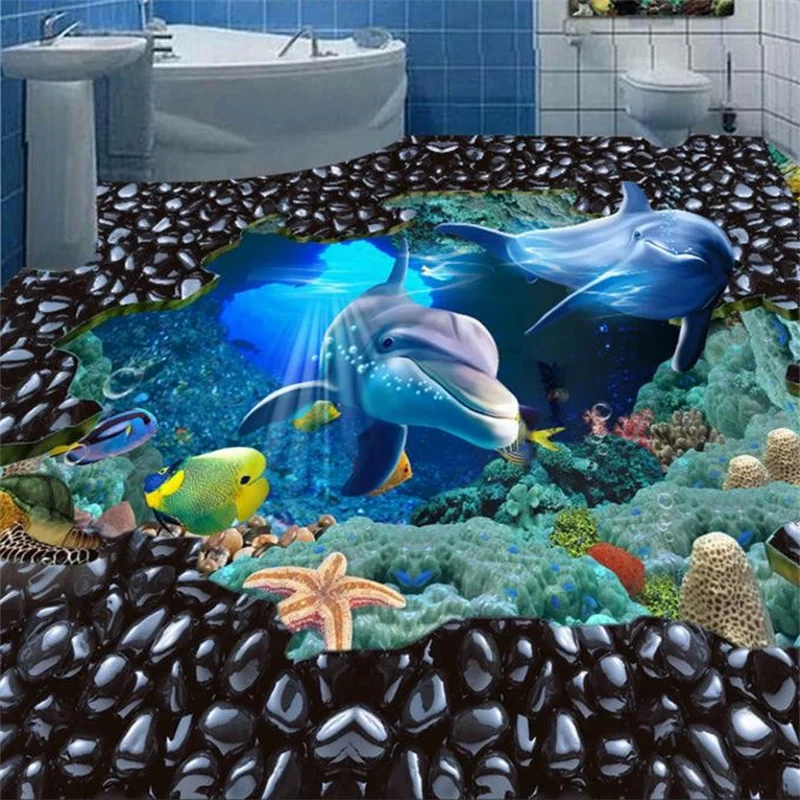 3D Flooring Wallpaper Murals Underwater World Vinyl Self-adhesive Waterproof PVC Wallpaper For Lliving Room Bedroom Bathroom