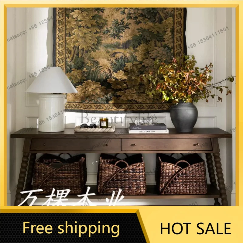 zj.. American solid wood entry entrance decorative side cabinet custom living room sofa backrest side table