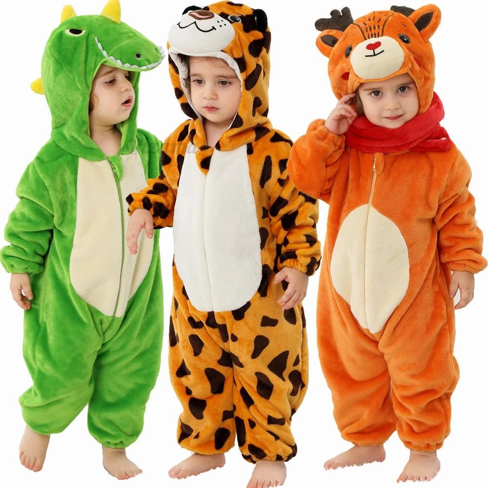 

Leopard Reindeer Dinosaur Kigurumi Pajamas Infant Newborn Baby Sleepwear One Piece Hooded Jumpsuits Boys Oneises Kids Overalls