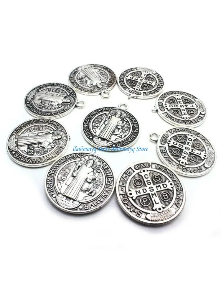 

573B 10 Pcs Christopher/Michael/Jude Necklace Zinc Alloy Benedict Nursia Patron Against Evil Pendant