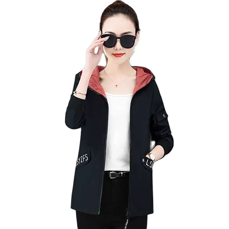 

Women's Jackets 2022 New Autumn Windbreaker Famale Hooded Jacket Casual Basic Coat Loose Zipper Splice Lightweight Outerwear Top