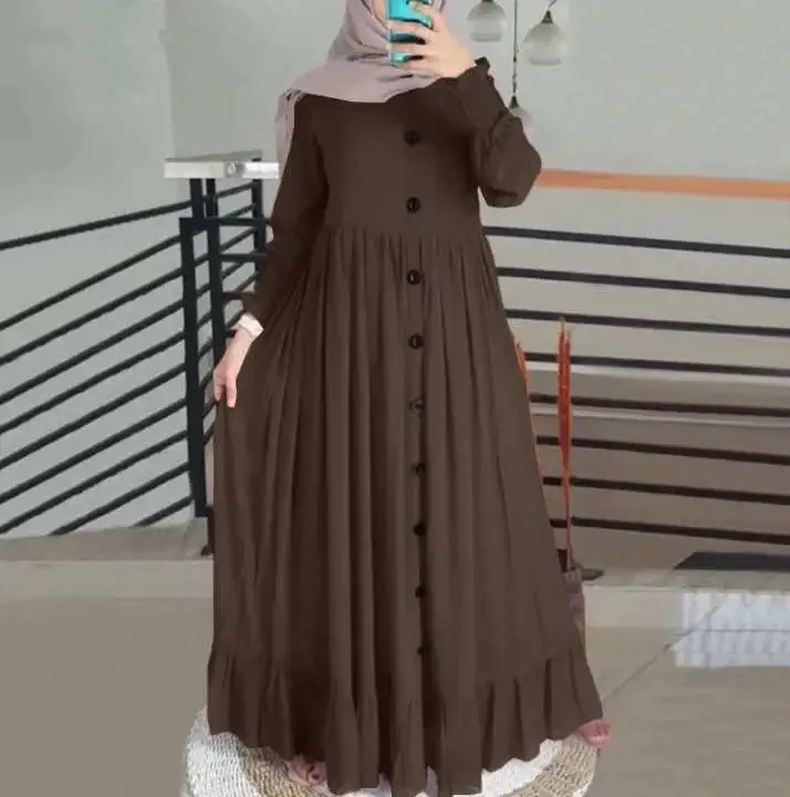 2025 printemps et automne nouveau musulman coton et chanvre artistique décontracté ample grand col rond robe à volants dubaï luxe Islam élégant