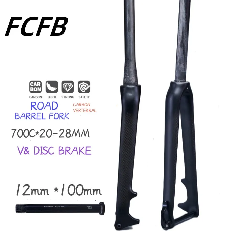 carbon fork 3K Carbon Fiber Fork Bike Road Bicycle Front Fork 700C Thru Axle 12*100mm V& Disc Brake Tapered Tube Cycling Parts