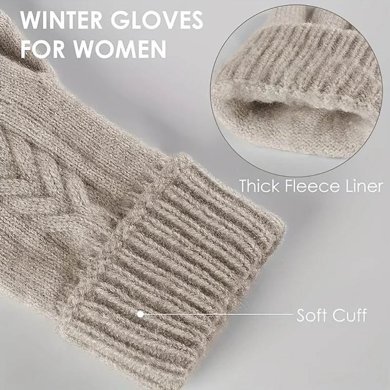 Women\'s Winter Warm Touch Screen Gloves Womens Thermal Cable Knit Wool Fleece Lined Glove for Cold Weather