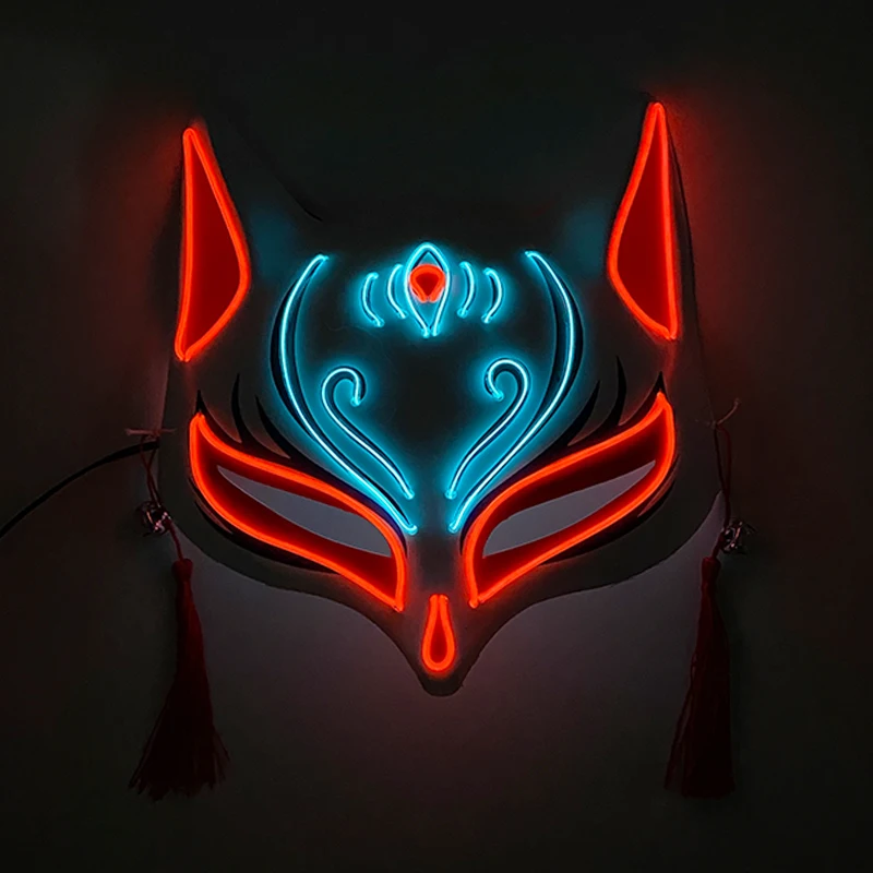 Holiday Light Up Neon Disguise Half Face Ball Mask LED Luminous Fox Mask Flashing Glowing Masquerade Dance Party Mask Costume