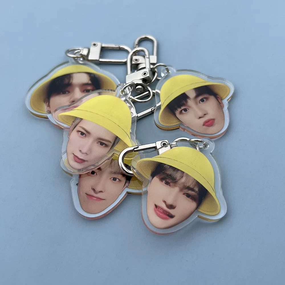 Kpop ATEEZ Acrylic Keychain Wooyoung YeoSang Yellow Hat Photo Printing Pendant Keyring Bag Accessories Fan Gifts