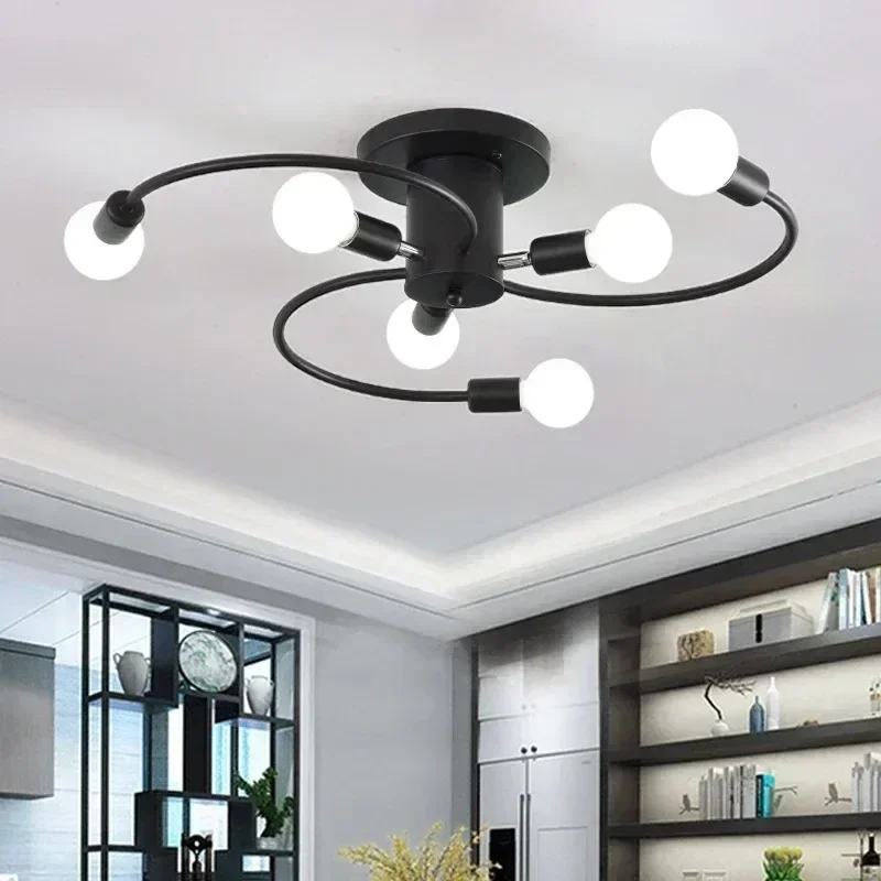 Modern Home Decoration Semi-Embedded Ceiling Black Lighting 6 Head Light Fixtures Nordic Magic Bean Molecular Chandelier