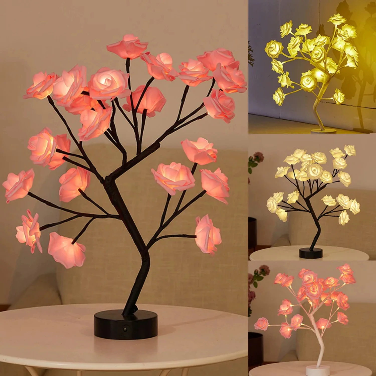 

LED Tabletop Artificial Flower Bonsai Tree Lights Color Changing Flower Rose Lamp Christmas Birthday Gift Party Wedding Decor