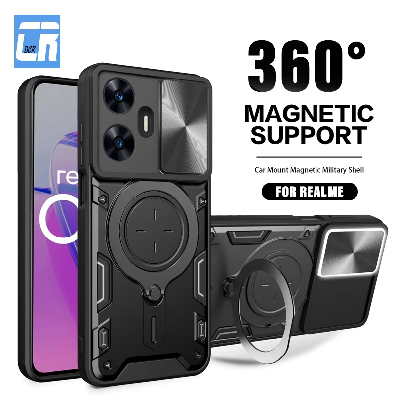 

360 Car Magnetic Stand Case For Realme GT Neo 5 GT3 C63 C55 C53 C35 C33 Shockproof Cover For Realme 8 9 10 11 12 Pro Plus Cases