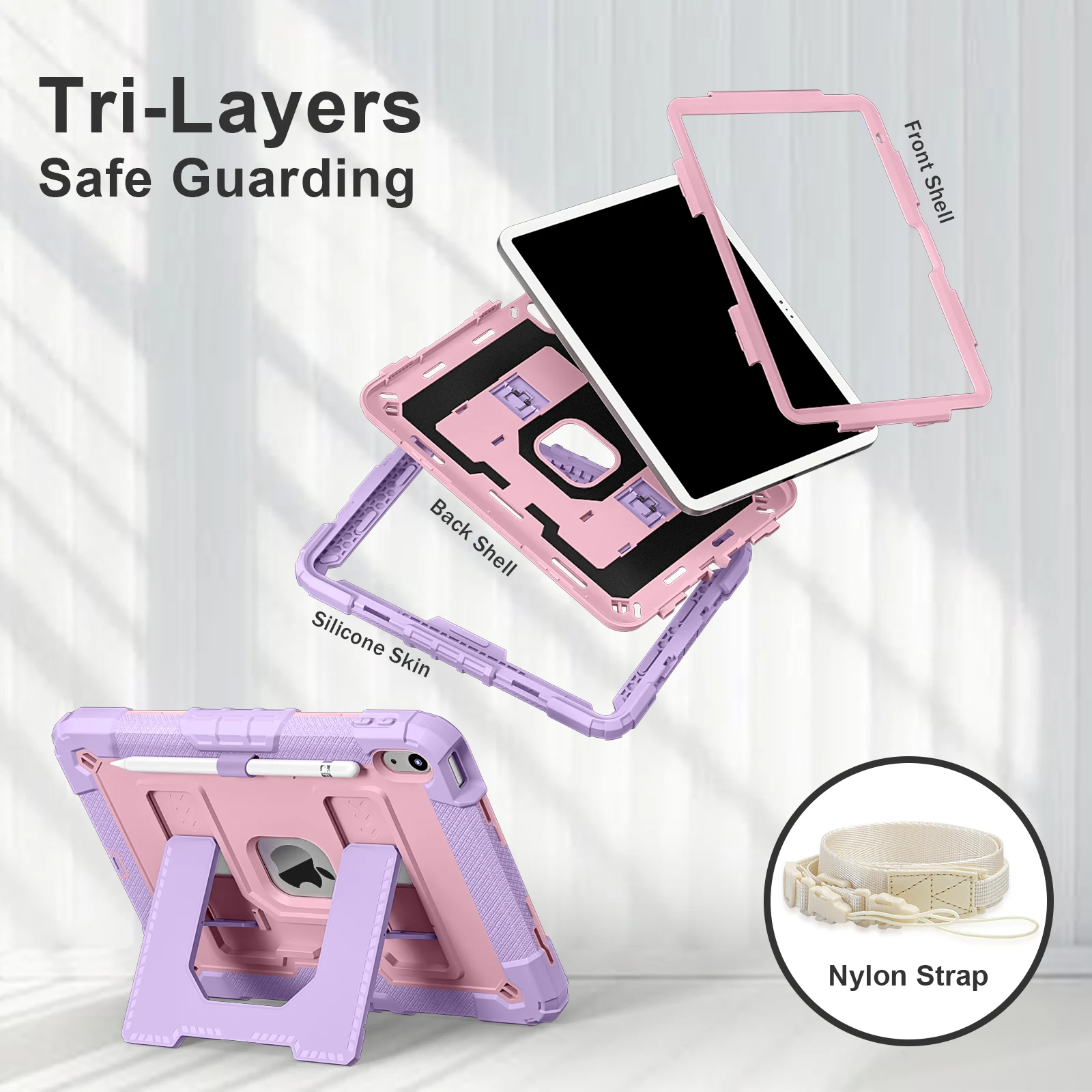Rugged Stand Case for iPad A16 11th 2025 10th 10.9 2022 10.2 7th 8th 9th  Air 4 5 6 M2 M3 Mini 6 7 Pc Silicone Anti-Slip Cover image 2